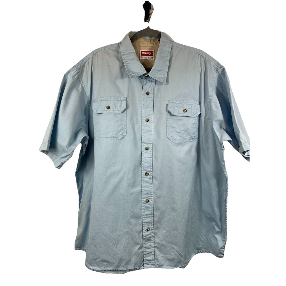 Wrangler Premium Quality Men's 2XL Shirt Blue Cotton Western Workwear Minimalist